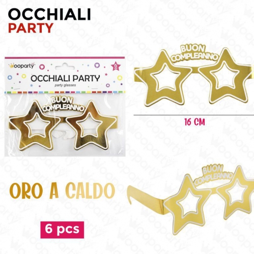 OCCHIALI PARTY B.COMPLEANNO STELLE 6PCS 16CM