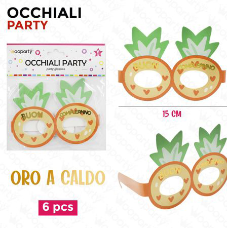 OCCHIALI PARTY B.COMPLEANNO ANANAS 6PCS 15CM