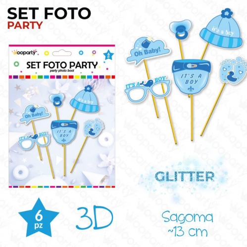 SET FOTO PARTY IT'S A BOY*GIRL GLITTER 3D 6PCS