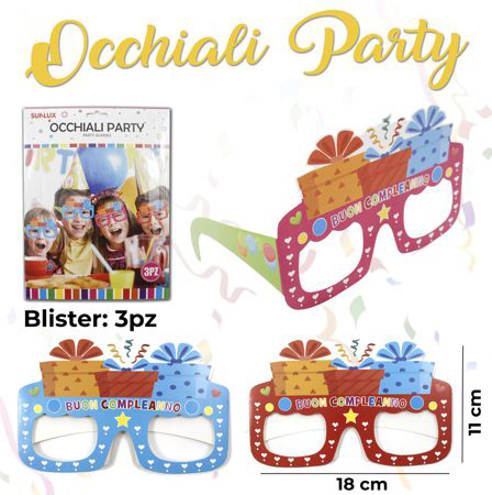 OCCHIALI PARTY COLORI ASS. 3PC 18*11CM #3