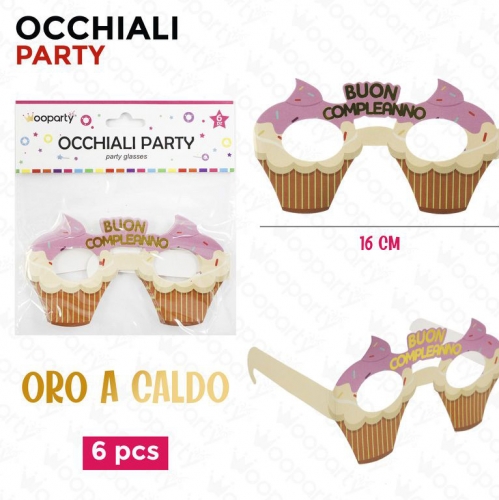 OCCHIALI PARTY B.COMPLEANNO CUPCAKE 6PCS 16CM