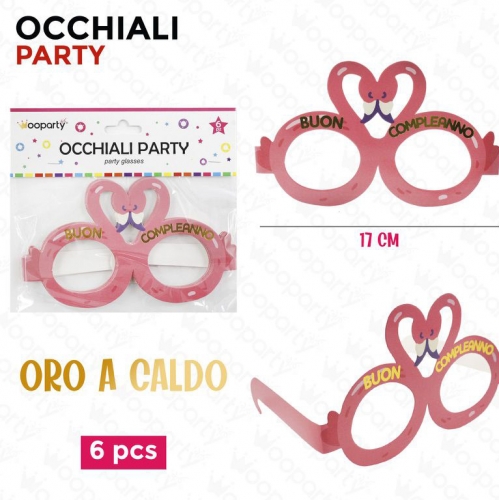 OCCHIALI PARTY B.COMPLEANNO FLAMINGO 6PCS 17CM