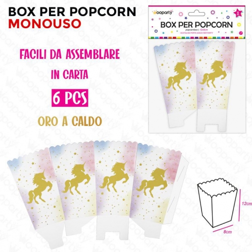 BOX PER POPCORN UNICORNO ORO 8*12CM 6PCS