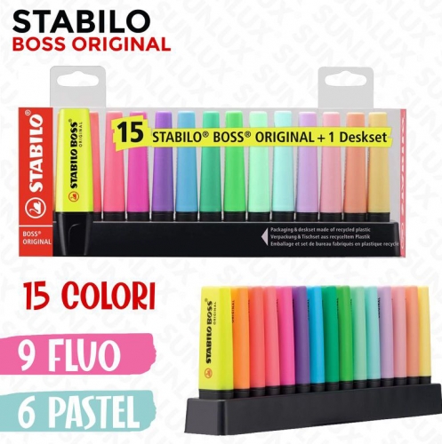 STABILO BOSS DESKSET 15COL.FLUO-PASTEL