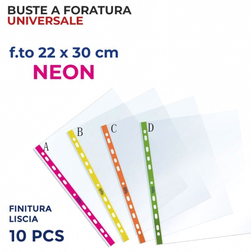 BUSTE A FORATURA B. NEON F.TO 22*30CM 10PCS