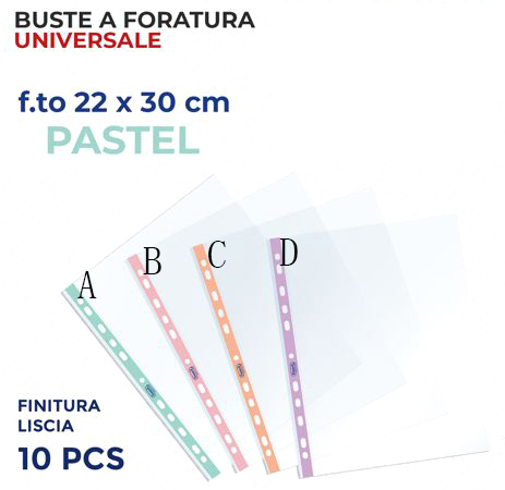 BUSTE A FORATURA B.PASTEL F.TO 22*30CM 10PCS
