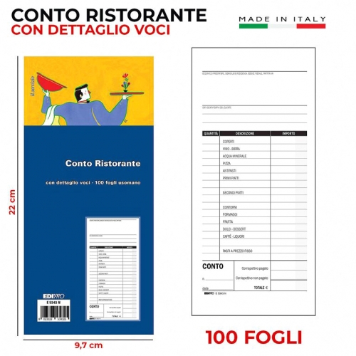 CONTO RISTORANTE C/DETTAGLIO 100FF 9.7*22CM