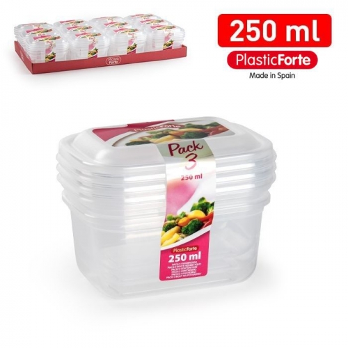 SET 3 CONTENITORI PER FRIGO QUADRATI 250ML TRASPARENTE