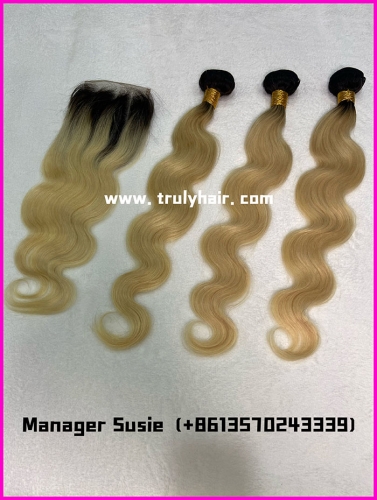 Free closure！3pcs color 613 body wave hair bundles with one free closure