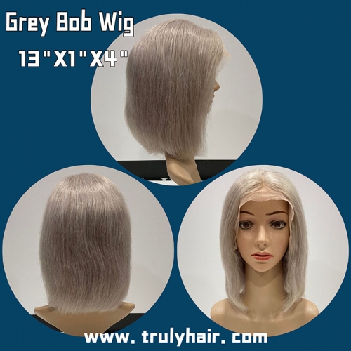 Grey bob wig 13*4*1 cap with headband for gift