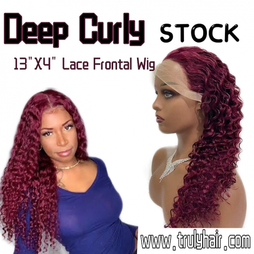 Color 99J deep curl 13X4 lace frontal wig