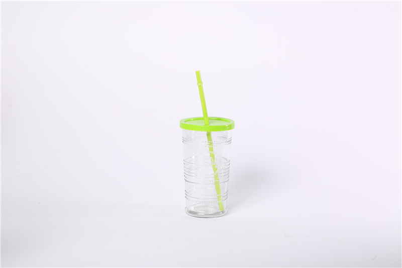 DESCRIPTION:D7/D8.5X15CMH GLASS CUP WITH PLASTIC STRAW