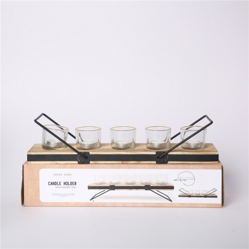 DESCRIPTION:
  46X10X9CMH CANDLE HOLDER WITH WOODEN TRAY W/5PCS D6.5X6CM GLASS CUP +5PCS WHITE TEALIGHT