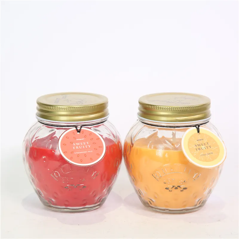 DESCRIPTION:
  D10.5X11CMH SCENTED GLASS CANDLE W/METAL LID  COLOR/SCENT  1)ORANGE/CITRUS WATER；2)RED/STRAWBERRY MILK