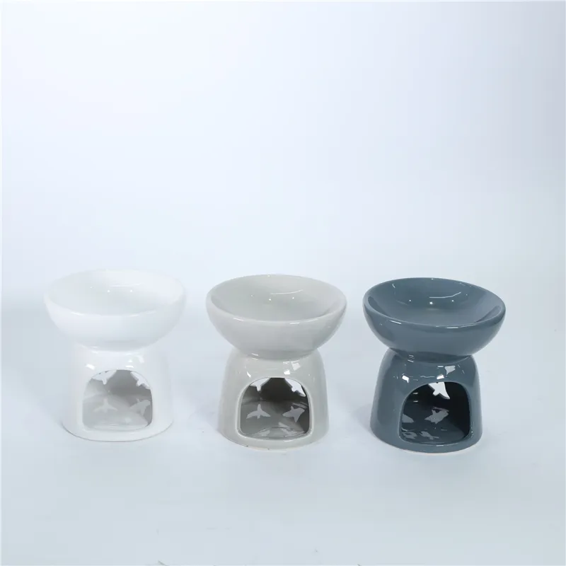 DESCRIPTION: D11X11.5CM ROUND SHAPED CERAMIC OIL BURNER   COLOR: 1)WHITE 2)LIGHT GREY 3) DARK GREY