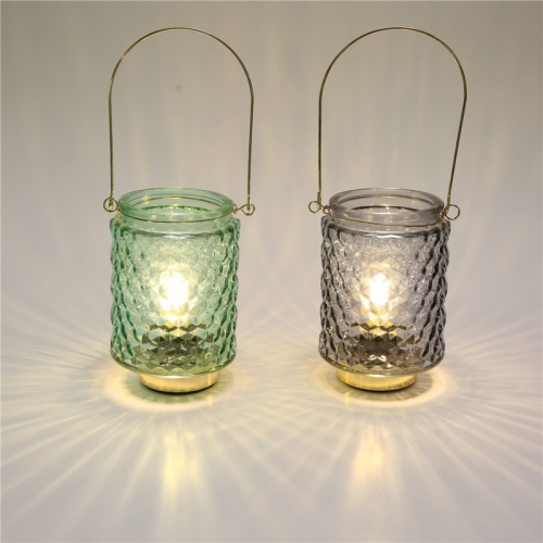 DESCRIPTION:
  D11X15CM GLASS LANTERN WITH LED LAMP  3ASST