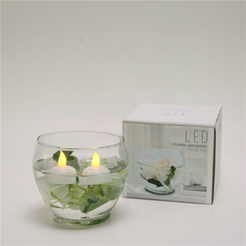 DESCRIPTION:
  D12X11.5CM GLASS JAR WITH 2 PCS FLOATING LED