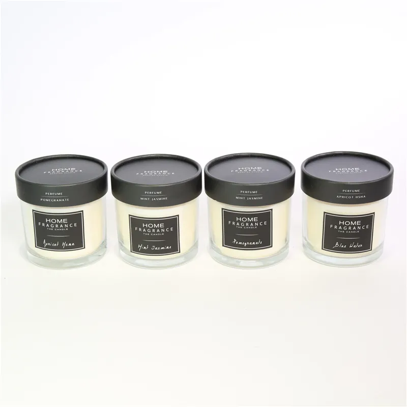 DESCRIPTION:
  D10X10CMH SCENTED GLASS CANDLE  WAX COLOR  CREAM  SCENT  1)MINT&JASMINE；2)BLUE WATER；3)POMEGRANATE；4)APRICOT HSNA