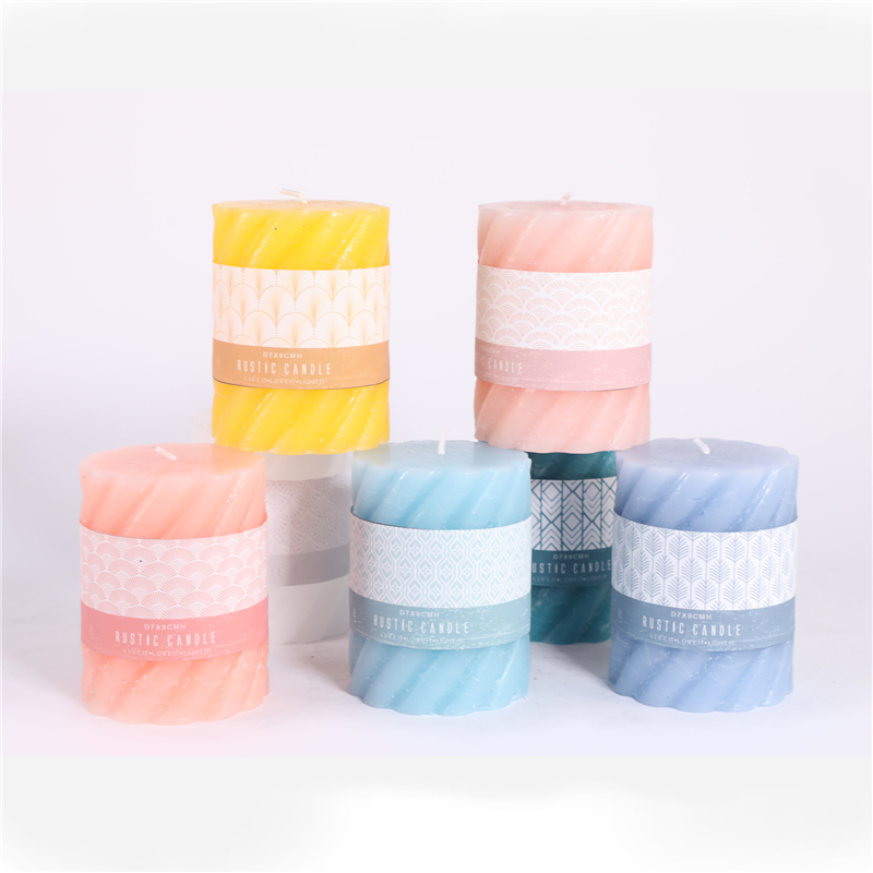 DESCRIPTION: D7X9CMH  SPIRAL RUSTIC PILLAR CANDLE  COLOR:1)RED；2)PINK；3）YELLOW；4)BLUE；5)LIGHT BLUE；6)GREEN；7)WHITE