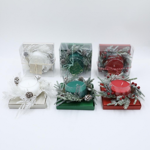 D10X8CMH SCENTED GLASS CANDLE W/WREATH