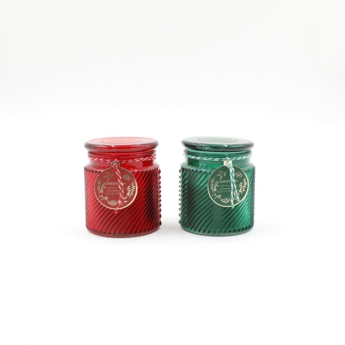 D9.7X11CMH DECORATED EMBOSSED SCENTED GLASS CANDLE