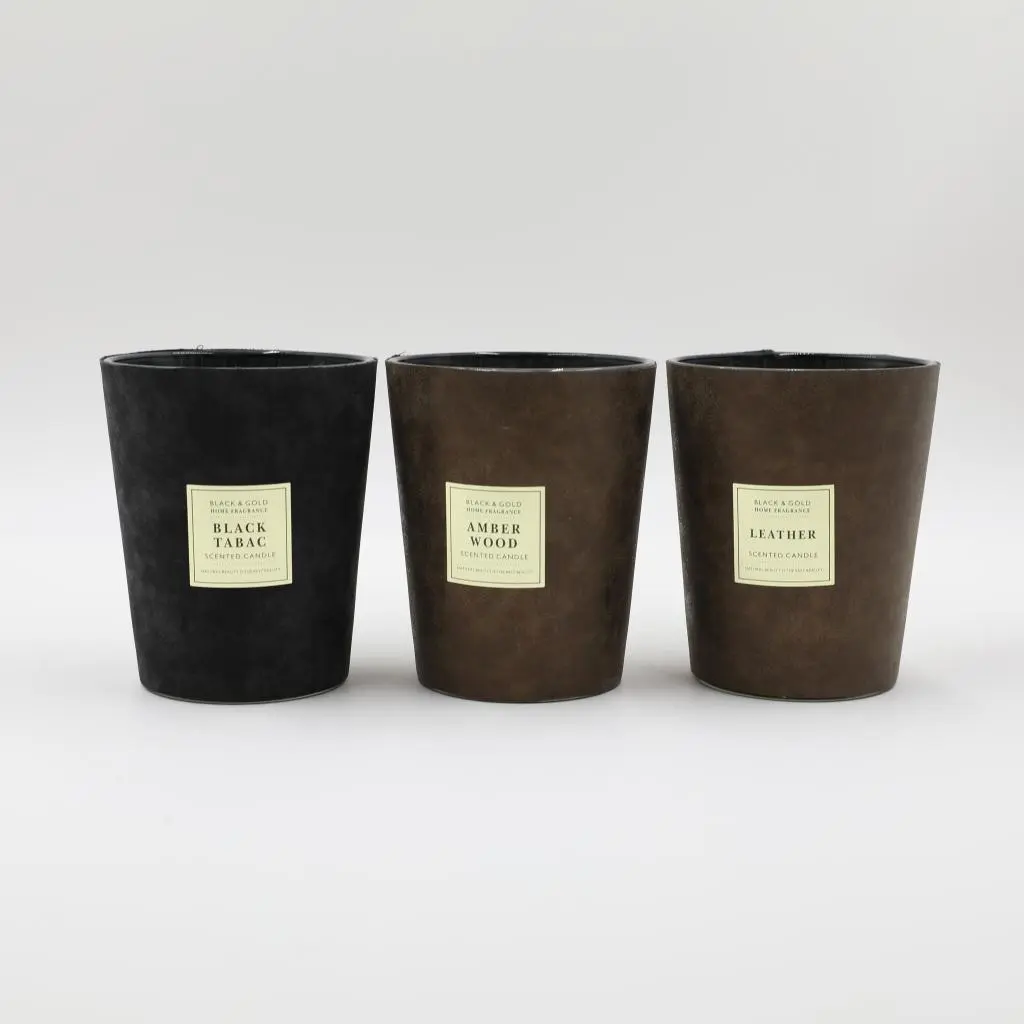 D13X16CMH SCENTED GLASS CANDLE WITH LEATHER WRAPPED