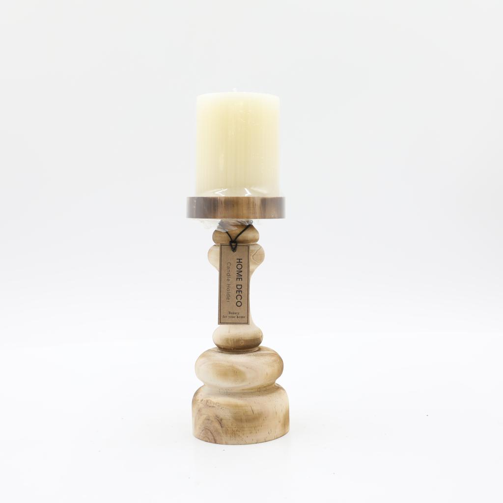 D8.5X19.5/26.5CM WOODEN HOLDER WITH CANDLE