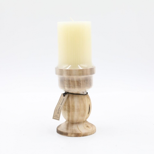 D8.5X13.5/22CM WOODEN HOLDER WITH CANDLE