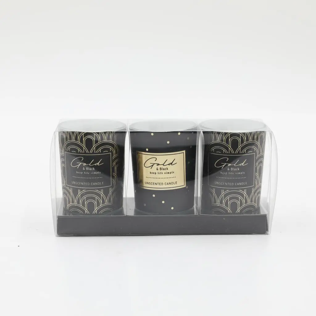 S/3  D5X6CM GLASS CANDLE W/PAPER WRAP