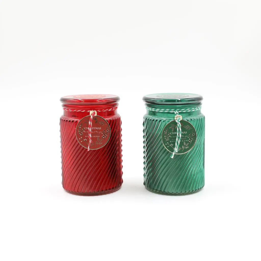 D9.5X14.5CMH DECORATED EMBOSSED SCENTED GLASS CANDLE