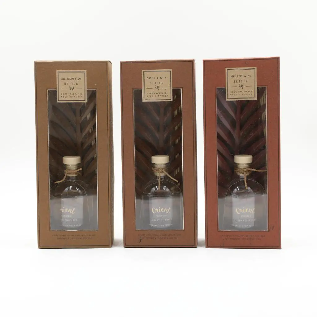 D6.5X13.5CMH 200ML DECORATED GLASS DIFFUSER+12X7X30CMH METAL HANGER+6PCS 28.5CMH RATTAN