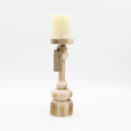 D8.5X26.5/35CM WOODEN HOLDER WITH CANDLE