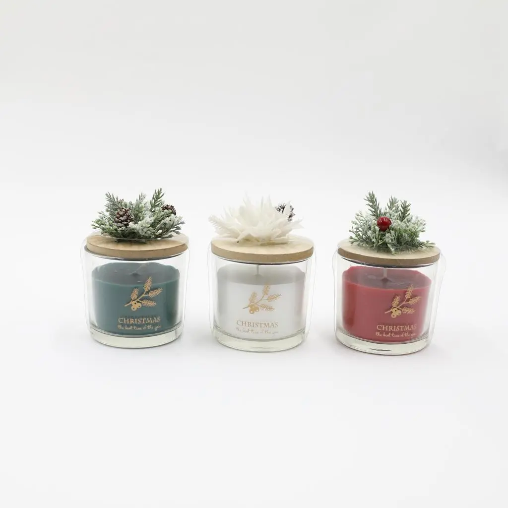 D8X7.5CMH DECORATED SCENTED GLASS CANDLE W/WOODEN LID