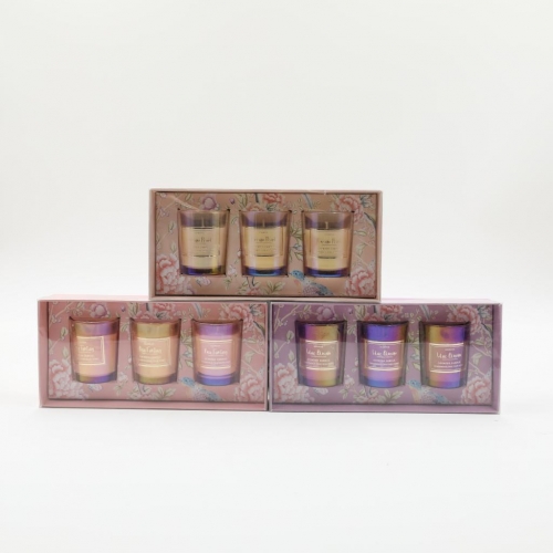 S/3 D5X6CMH DECORATED SCENTED GLASS CANDLE