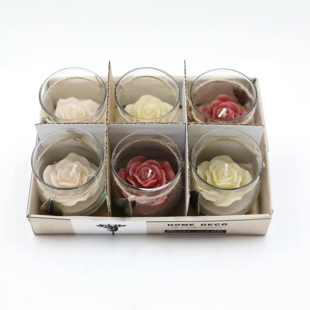 D6.8X7CM GLASS CANDLE WITH ROSE INSIDE