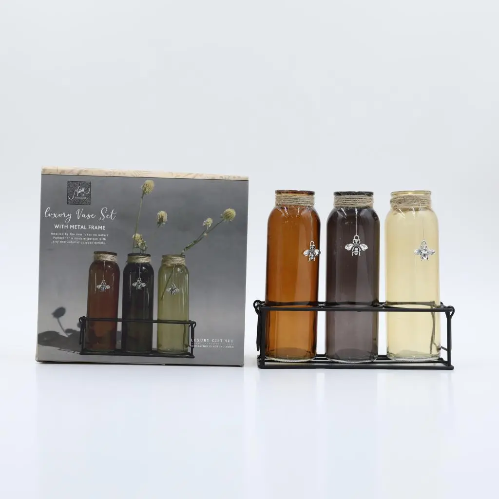 S3 D5.2X16.5CMH FLOWER GLASS WITH METAL HOLDER