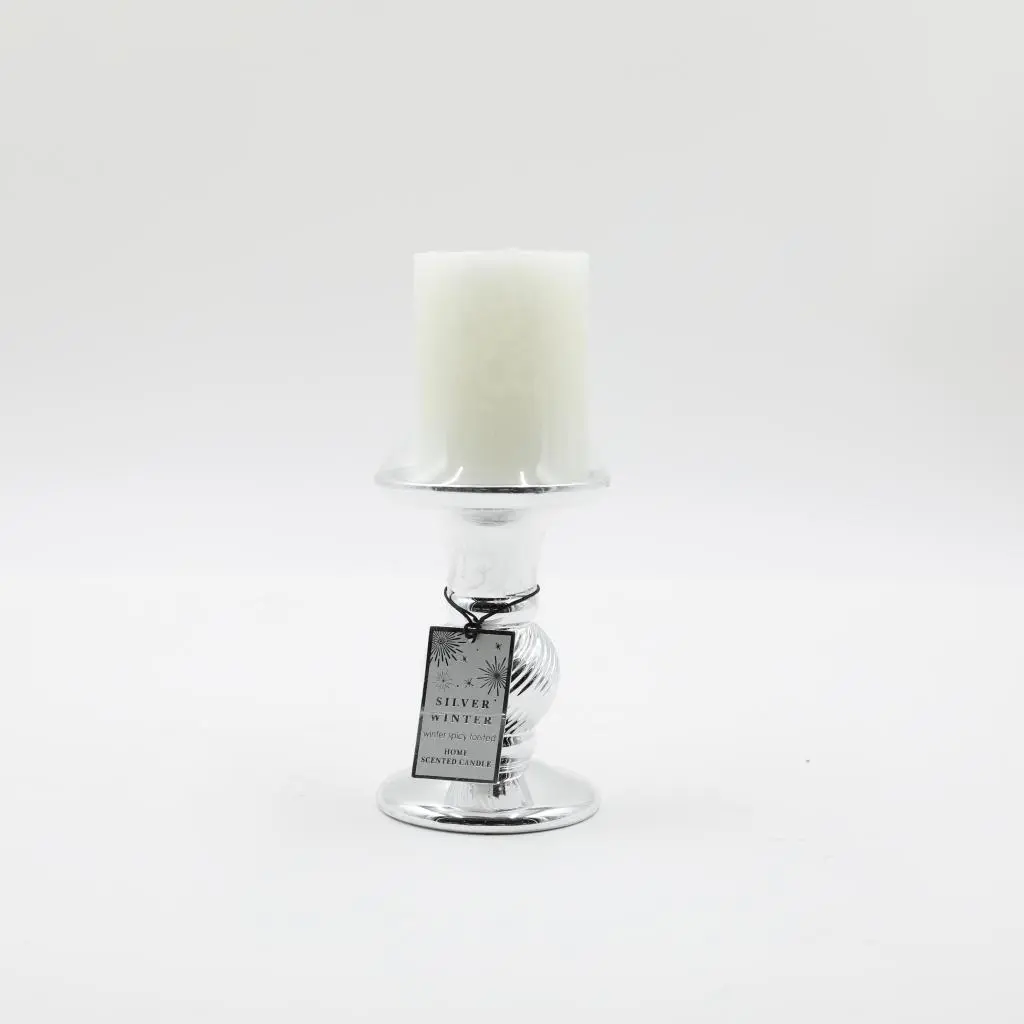 D9X13.5CMH SILVER CERAMIC CANDLE HOLER+D7X9CMH SCENTED PILLAR CANDLE