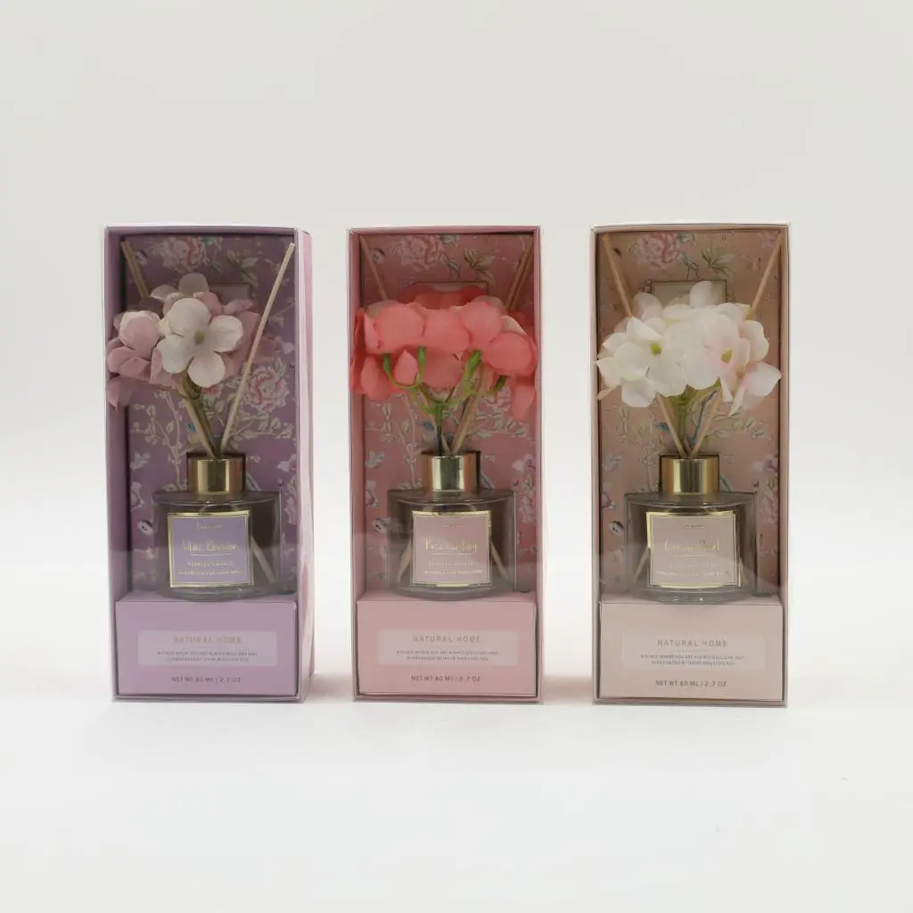 D7X7.5CMH 100ML GLASS DIFFUSER BOTTLE W/FLOWER DECO