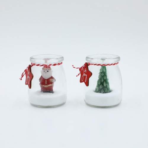 D7X8CMH XMAS DESIGN SHAPED CANDLE IN GLASS POT