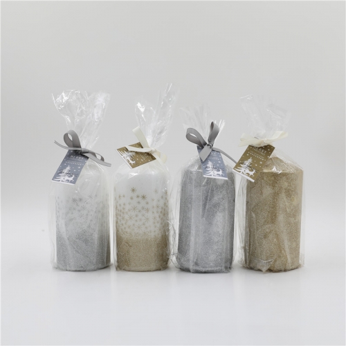 D7X14CM GLITTERED PRESSED CANDLE