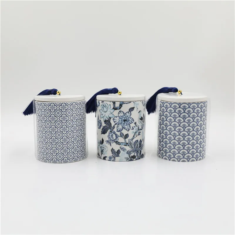 D9X11CMH DECAL CERAMIC POT SCENTED CANDLE W/LID