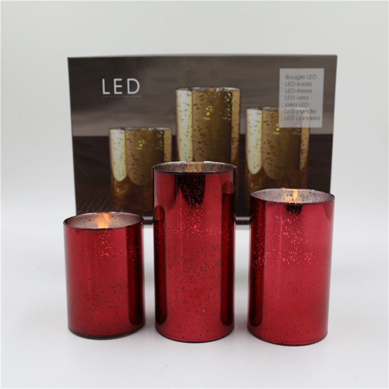 S/3 GLASS LED CANDLE