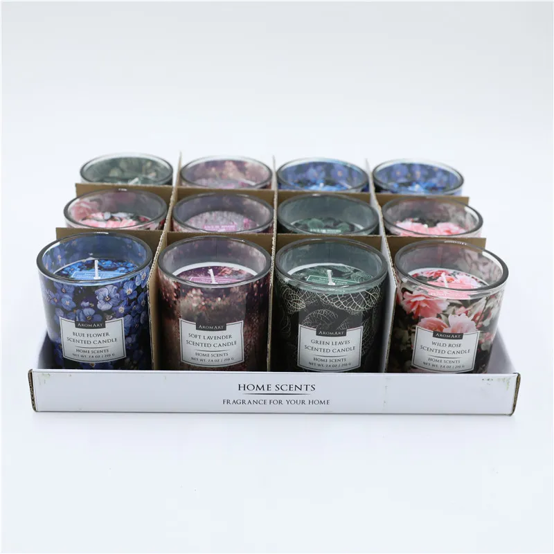 D6.2X7.5CMH DECORATED SCENTED GLASS CANDLE