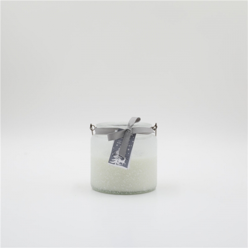 D10X10.2CM DECORATED GLASS CANDLE WITH METAL HANGER