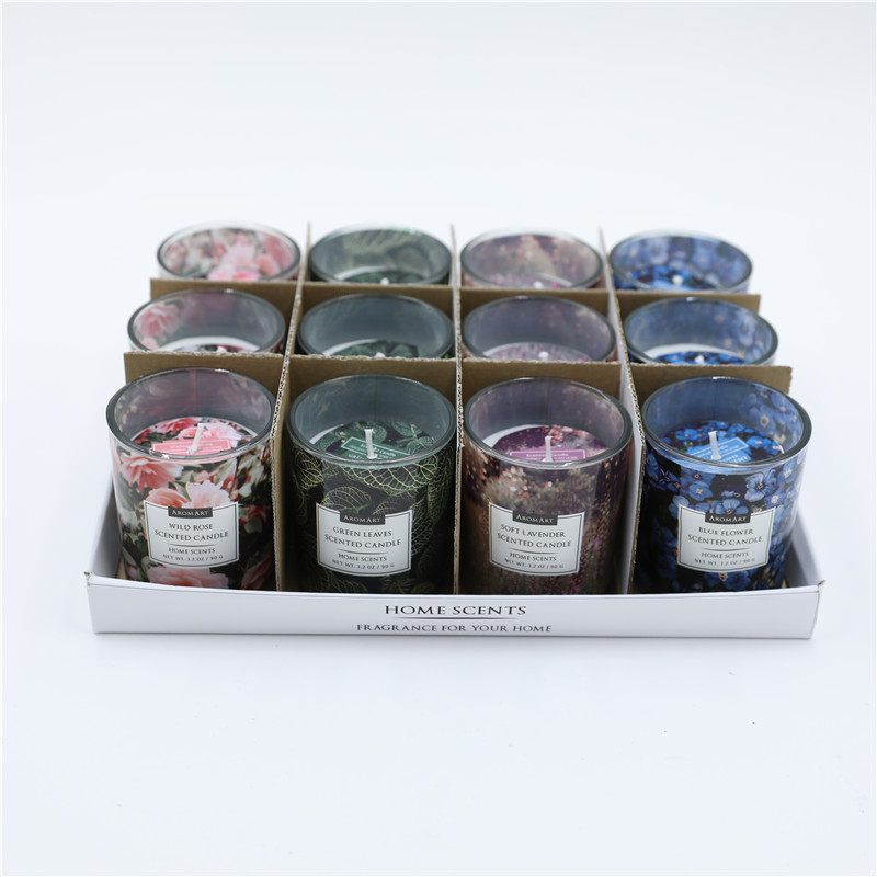 D8X10CMH DECORATED SCENTED GLASS CANDLE