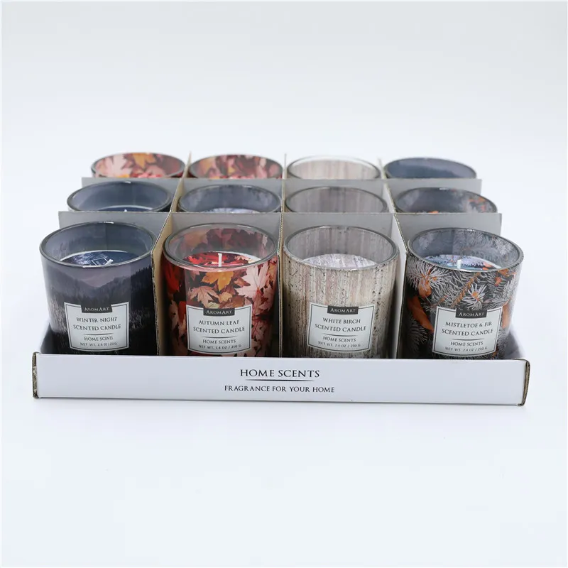 D6.2X7.5CMH DECORATED SCENTED GLASS CANDLE