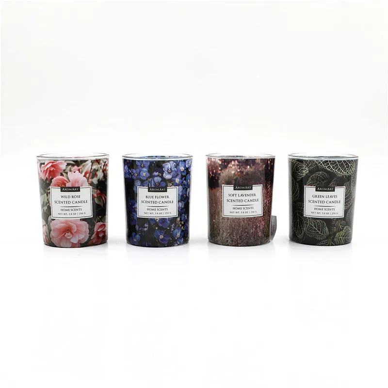 D8X10CMH DECORATED SCENTED GLASS CANDLE