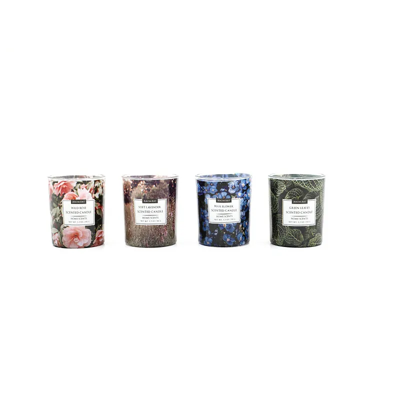 D6.2X7.5CMH DECORATED SCENTED GLASS CANDLE