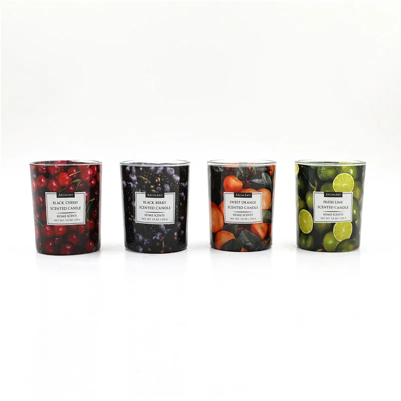 D8X10CMH DECORATED SCENTED GLASS CANDLE
