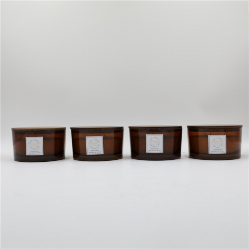 D15X8CMH SCENTED DECORATED GLASS CANDLE WITH WOODE...